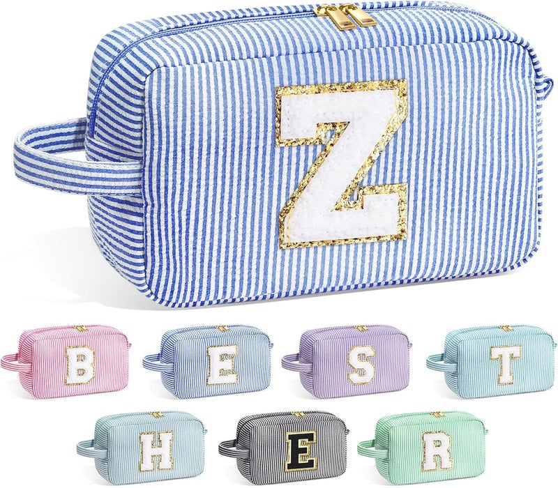 YOOLIFE Travel Makeup Bag for Women - Initial Cosmetic Bag Toiletry Pouch Make Up Case for Women Friend Sister Teacher, Personalized Birthday Gifts for Women, Blue Z - Image 1